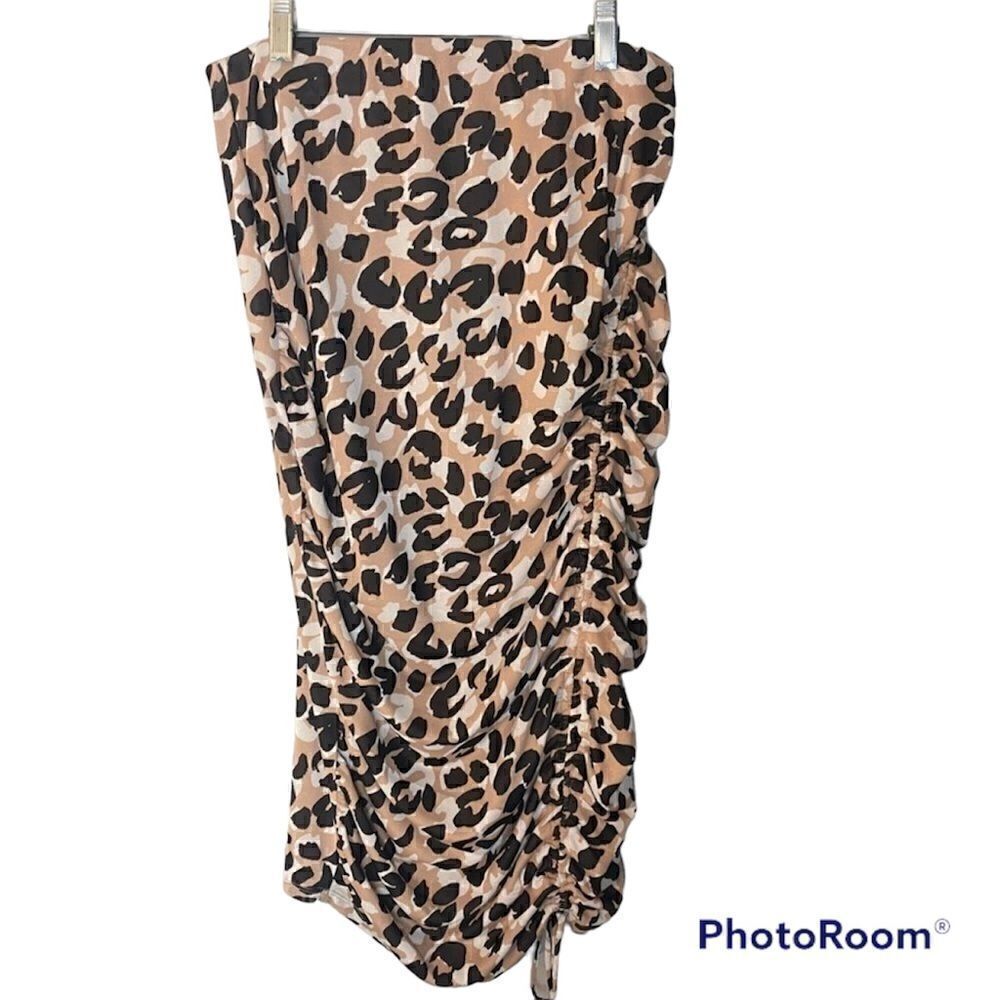 Calvin Klein drawstring ruched thigh leopard skirt new